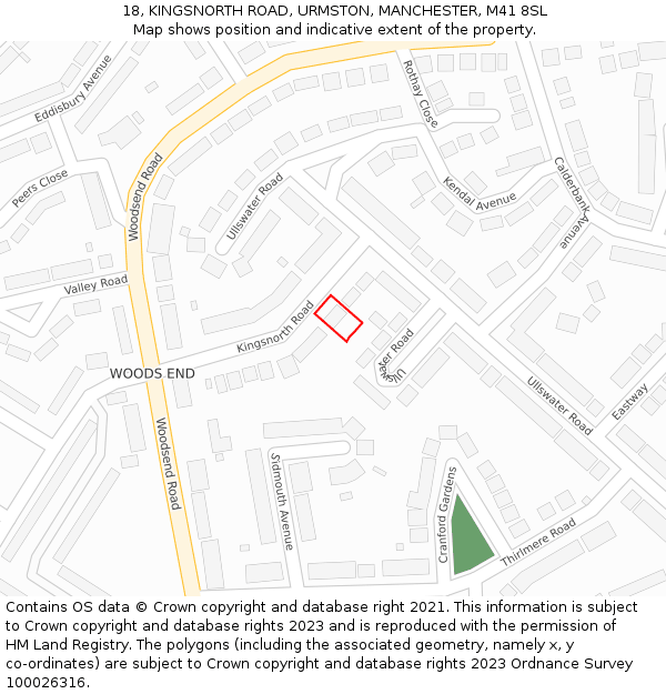 18, KINGSNORTH ROAD, URMSTON, MANCHESTER, M41 8SL: Location map and indicative extent of plot