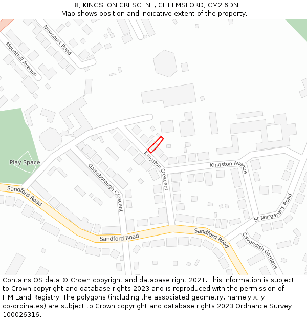 18, KINGSTON CRESCENT, CHELMSFORD, CM2 6DN: Location map and indicative extent of plot