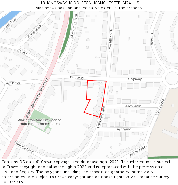 18, KINGSWAY, MIDDLETON, MANCHESTER, M24 1LS: Location map and indicative extent of plot