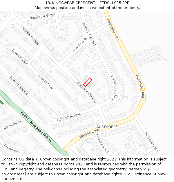 18, KINGSWEAR CRESCENT, LEEDS, LS15 8PB: Location map and indicative extent of plot