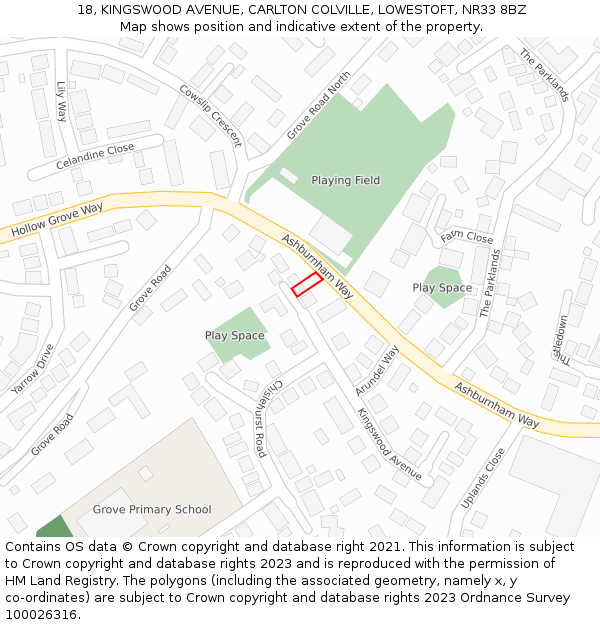 18, KINGSWOOD AVENUE, CARLTON COLVILLE, LOWESTOFT, NR33 8BZ: Location map and indicative extent of plot