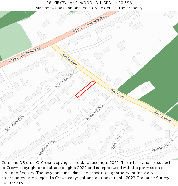 18, KIRKBY LANE, WOODHALL SPA, LN10 6SA: Location map and indicative extent of plot