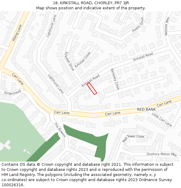 18, KIRKSTALL ROAD, CHORLEY, PR7 3JR: Location map and indicative extent of plot