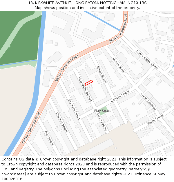 18, KIRKWHITE AVENUE, LONG EATON, NOTTINGHAM, NG10 1BS: Location map and indicative extent of plot