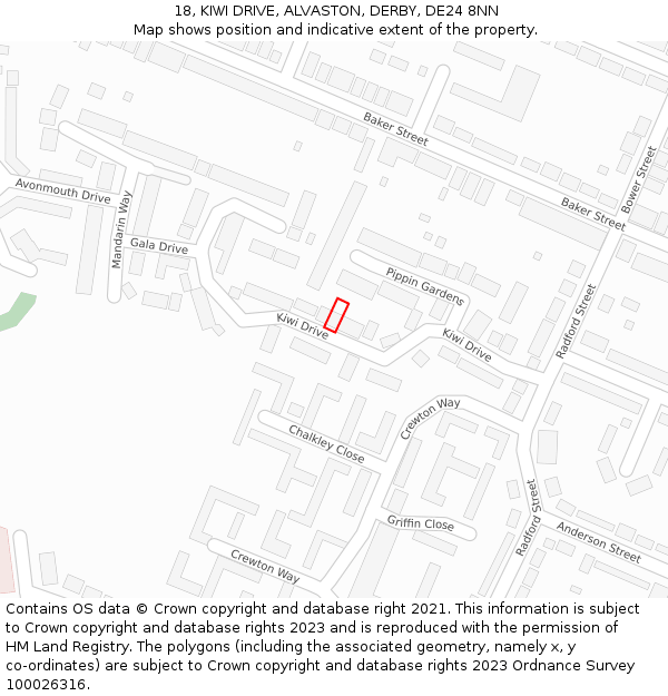 18, KIWI DRIVE, ALVASTON, DERBY, DE24 8NN: Location map and indicative extent of plot