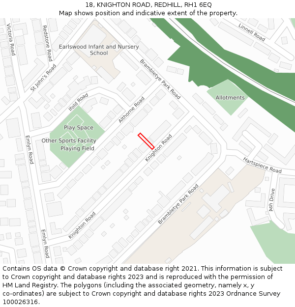18, KNIGHTON ROAD, REDHILL, RH1 6EQ: Location map and indicative extent of plot