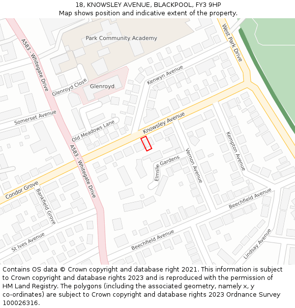 18, KNOWSLEY AVENUE, BLACKPOOL, FY3 9HP: Location map and indicative extent of plot