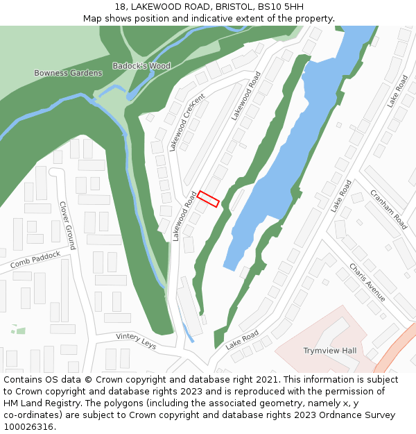18, LAKEWOOD ROAD, BRISTOL, BS10 5HH: Location map and indicative extent of plot