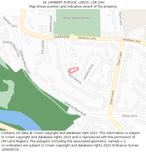 18, LAMBERT AVENUE, LEEDS, LS8 1NH: Location map and indicative extent of plot