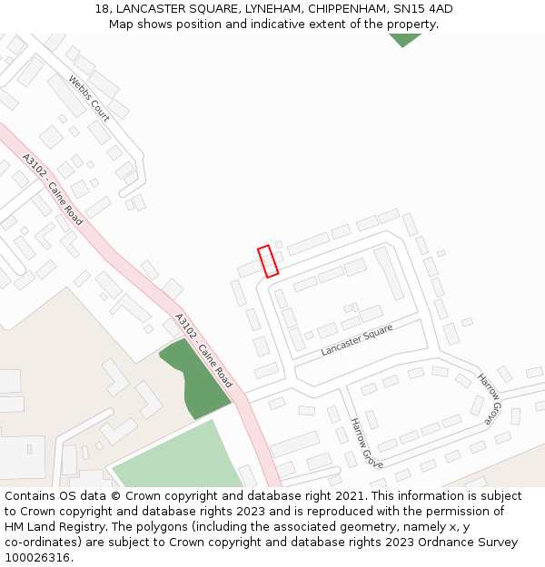 18, LANCASTER SQUARE, LYNEHAM, CHIPPENHAM, SN15 4AD: Location map and indicative extent of plot