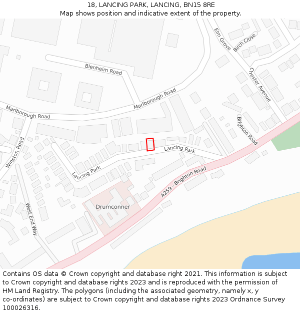 18, LANCING PARK, LANCING, BN15 8RE: Location map and indicative extent of plot