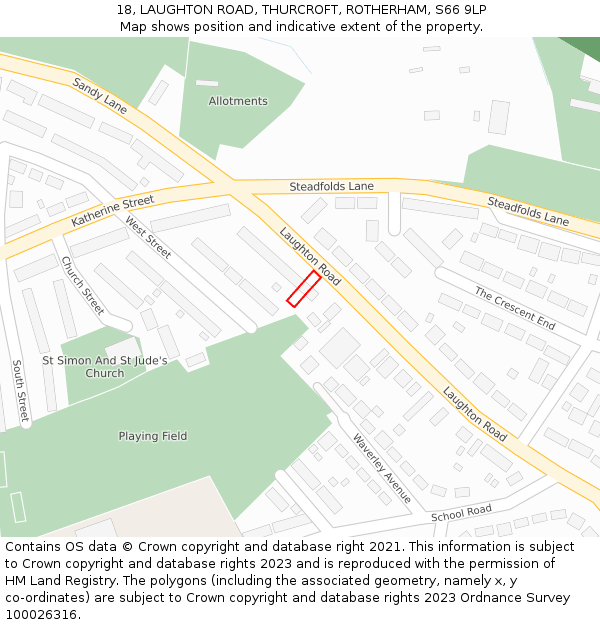 18, LAUGHTON ROAD, THURCROFT, ROTHERHAM, S66 9LP: Location map and indicative extent of plot