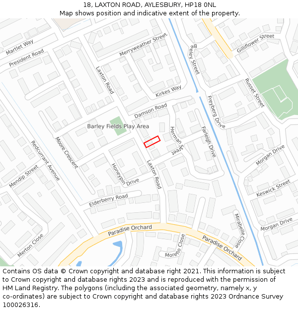 18, LAXTON ROAD, AYLESBURY, HP18 0NL: Location map and indicative extent of plot