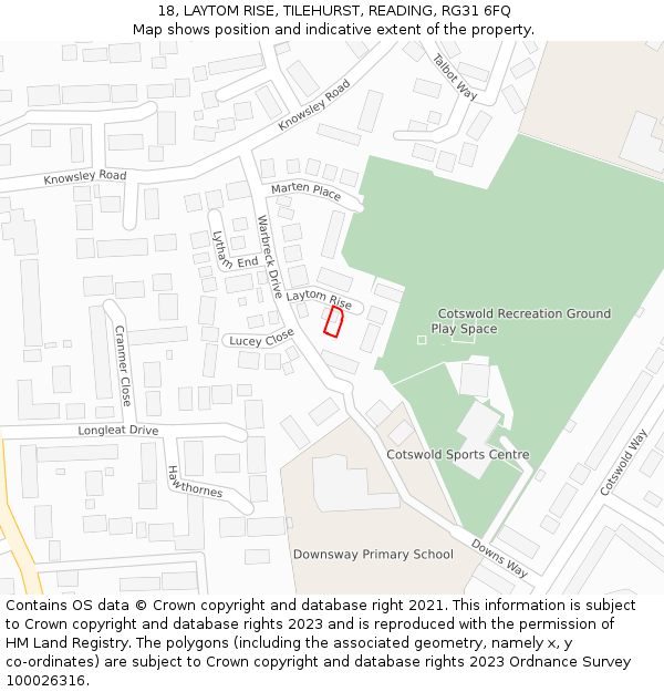 18, LAYTOM RISE, TILEHURST, READING, RG31 6FQ: Location map and indicative extent of plot