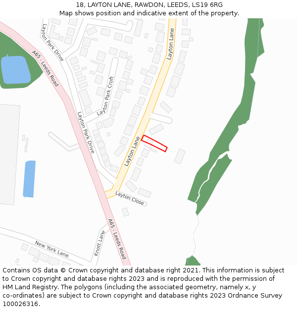 18, LAYTON LANE, RAWDON, LEEDS, LS19 6RG: Location map and indicative extent of plot