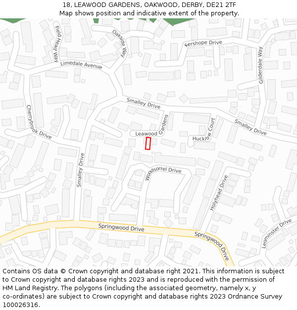 18, LEAWOOD GARDENS, OAKWOOD, DERBY, DE21 2TF: Location map and indicative extent of plot