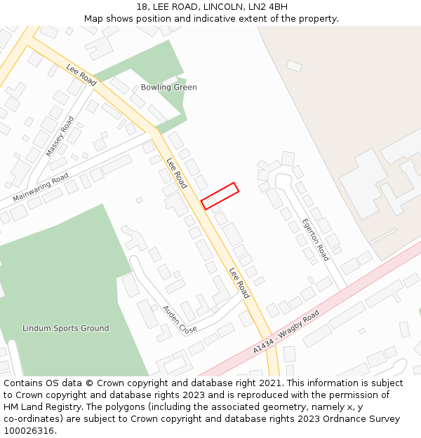 18, LEE ROAD, LINCOLN, LN2 4BH: Location map and indicative extent of plot