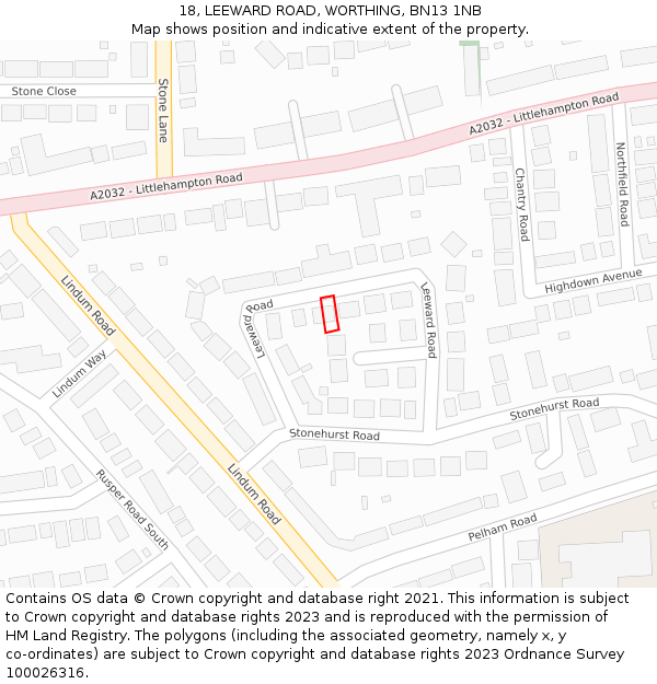 18, LEEWARD ROAD, WORTHING, BN13 1NB: Location map and indicative extent of plot