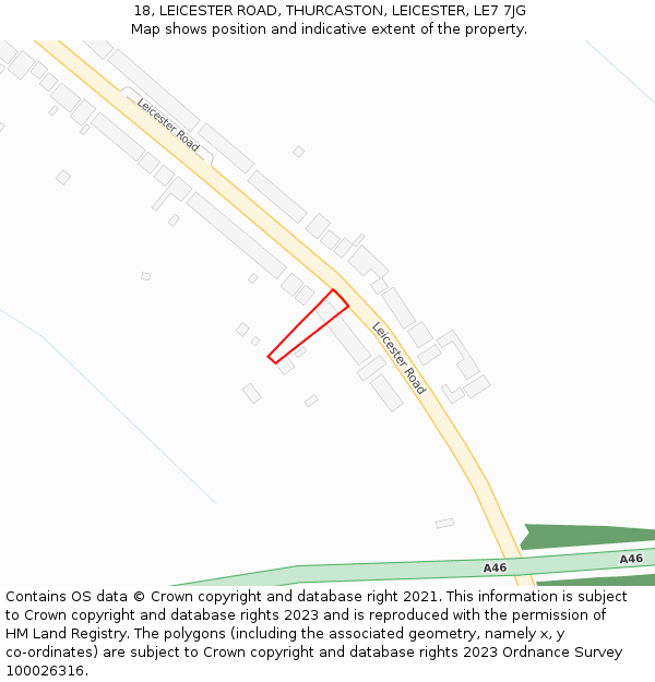 18, LEICESTER ROAD, THURCASTON, LEICESTER, LE7 7JG: Location map and indicative extent of plot