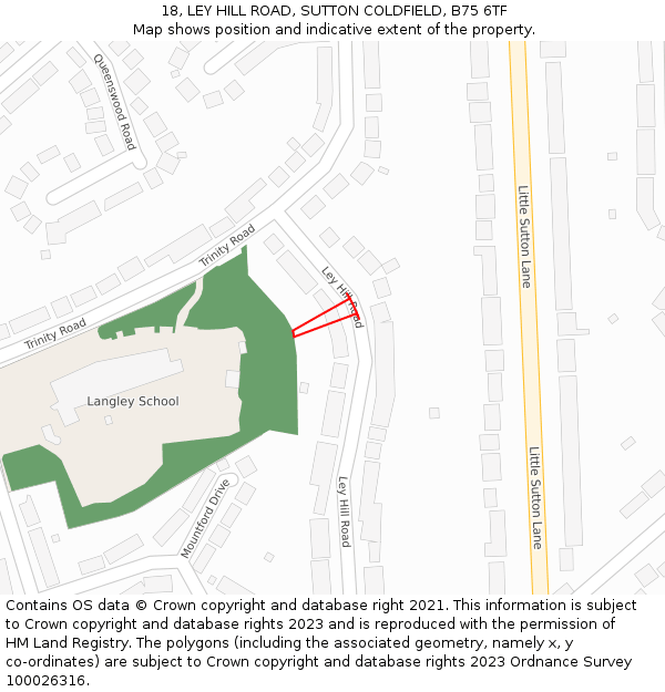 18, LEY HILL ROAD, SUTTON COLDFIELD, B75 6TF: Location map and indicative extent of plot