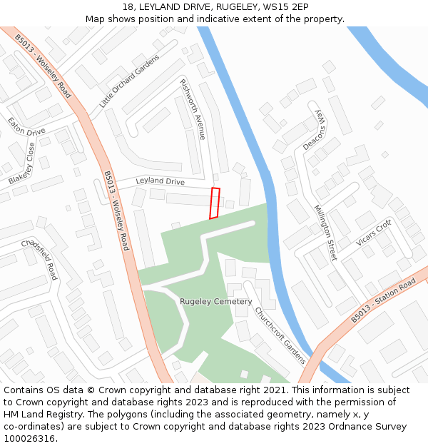 18, LEYLAND DRIVE, RUGELEY, WS15 2EP: Location map and indicative extent of plot