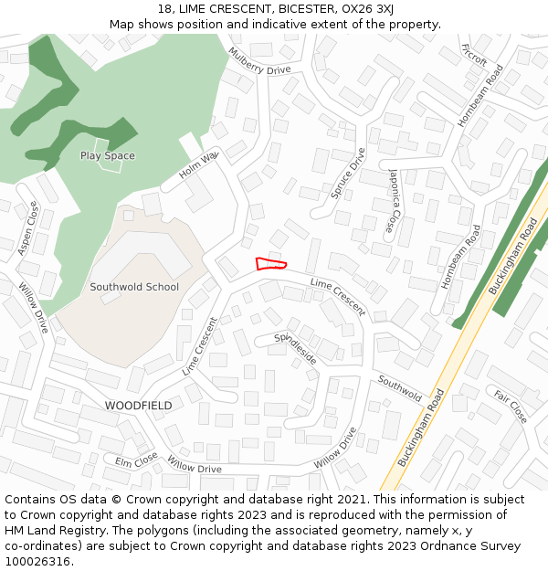 18, LIME CRESCENT, BICESTER, OX26 3XJ: Location map and indicative extent of plot