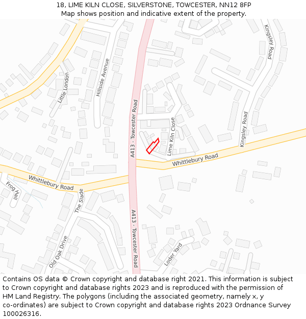 18, LIME KILN CLOSE, SILVERSTONE, TOWCESTER, NN12 8FP: Location map and indicative extent of plot