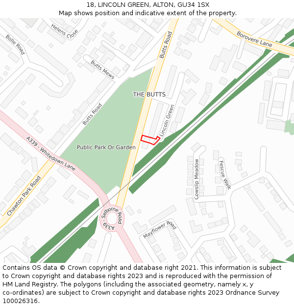 18, LINCOLN GREEN, ALTON, GU34 1SX: Location map and indicative extent of plot