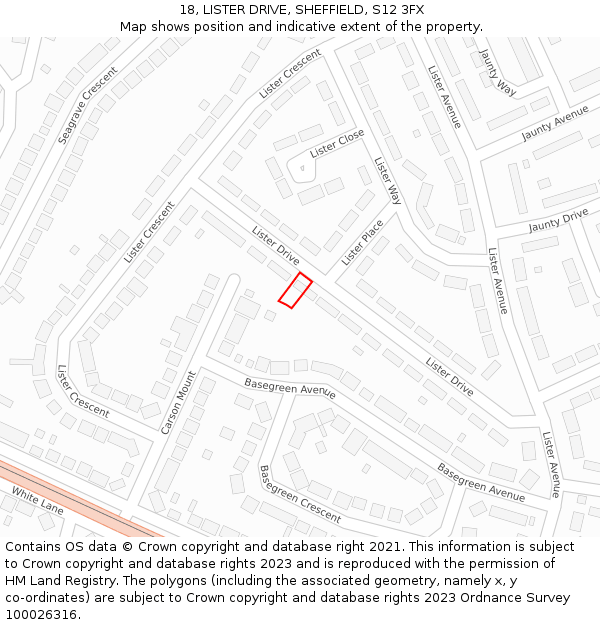 18, LISTER DRIVE, SHEFFIELD, S12 3FX: Location map and indicative extent of plot