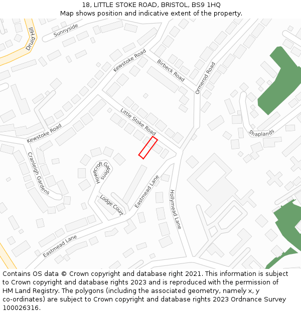 18, LITTLE STOKE ROAD, BRISTOL, BS9 1HQ: Location map and indicative extent of plot