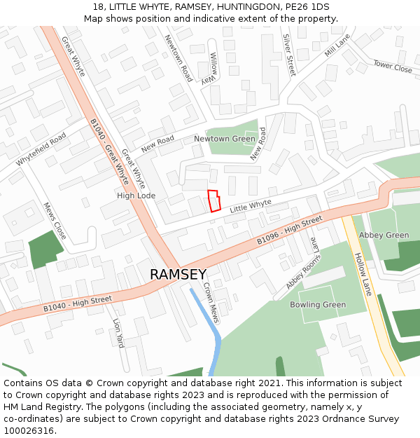18, LITTLE WHYTE, RAMSEY, HUNTINGDON, PE26 1DS: Location map and indicative extent of plot