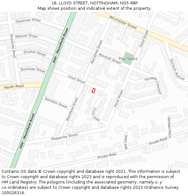 18, LLOYD STREET, NOTTINGHAM, NG5 4BP: Location map and indicative extent of plot