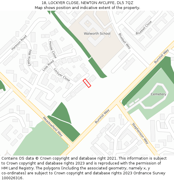 18, LOCKYER CLOSE, NEWTON AYCLIFFE, DL5 7QZ: Location map and indicative extent of plot