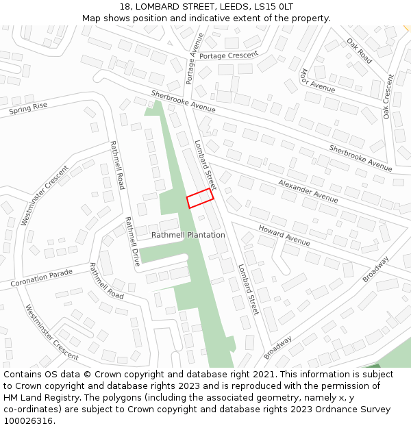 18, LOMBARD STREET, LEEDS, LS15 0LT: Location map and indicative extent of plot