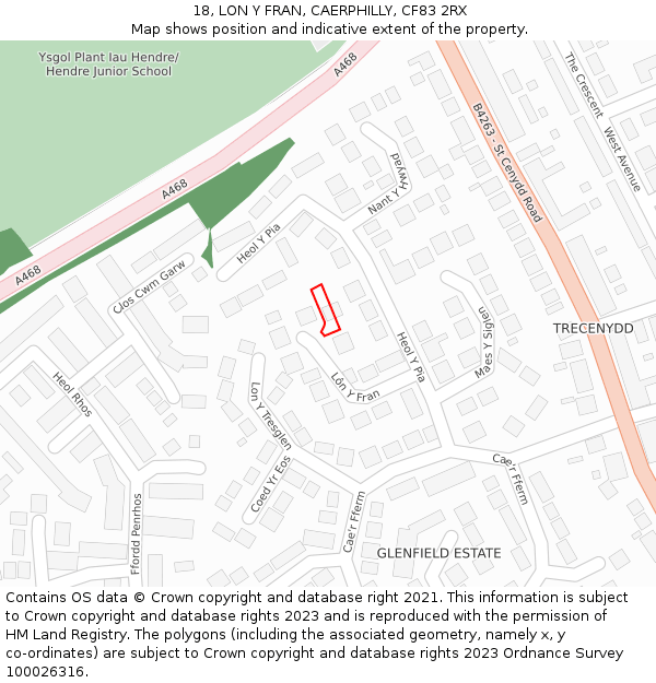 18, LON Y FRAN, CAERPHILLY, CF83 2RX: Location map and indicative extent of plot