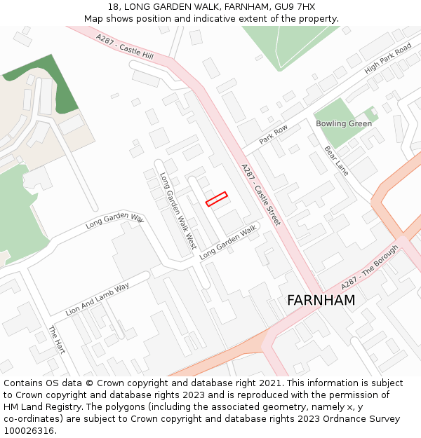 18, LONG GARDEN WALK, FARNHAM, GU9 7HX: Location map and indicative extent of plot