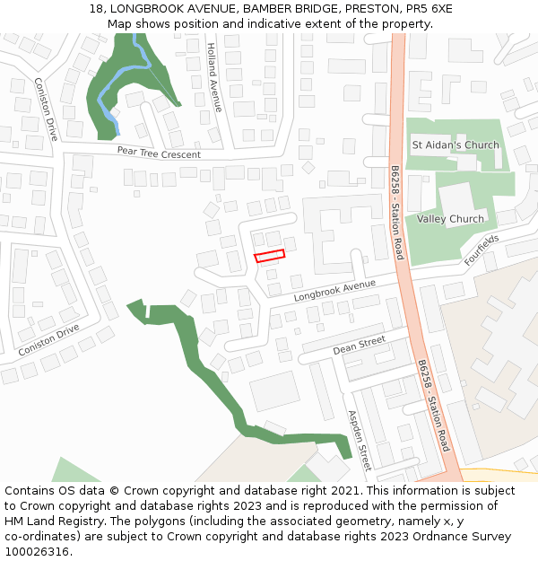 18, LONGBROOK AVENUE, BAMBER BRIDGE, PRESTON, PR5 6XE: Location map and indicative extent of plot