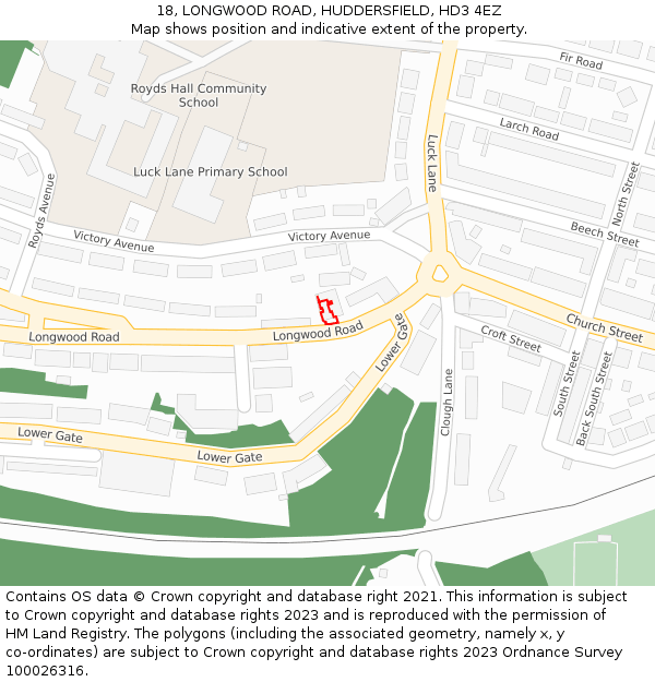 18, LONGWOOD ROAD, HUDDERSFIELD, HD3 4EZ: Location map and indicative extent of plot