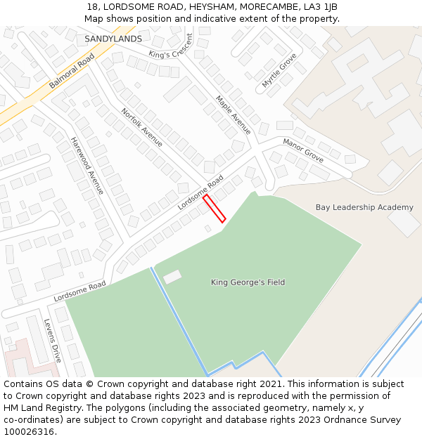 18, LORDSOME ROAD, HEYSHAM, MORECAMBE, LA3 1JB: Location map and indicative extent of plot
