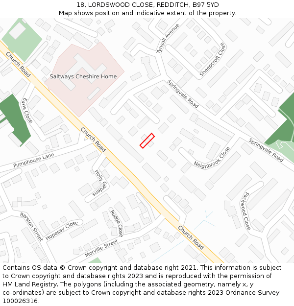18, LORDSWOOD CLOSE, REDDITCH, B97 5YD: Location map and indicative extent of plot