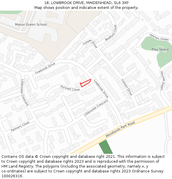 18, LOWBROOK DRIVE, MAIDENHEAD, SL6 3XP: Location map and indicative extent of plot
