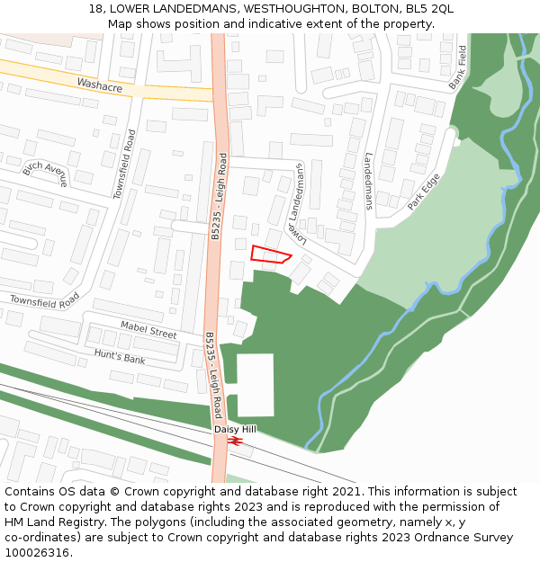18, LOWER LANDEDMANS, WESTHOUGHTON, BOLTON, BL5 2QL: Location map and indicative extent of plot
