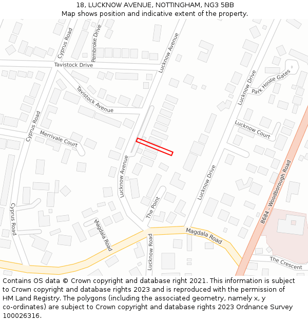 18, LUCKNOW AVENUE, NOTTINGHAM, NG3 5BB: Location map and indicative extent of plot