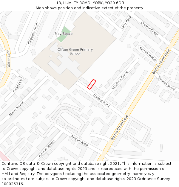 18, LUMLEY ROAD, YORK, YO30 6DB: Location map and indicative extent of plot