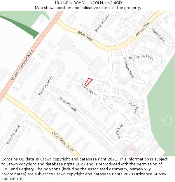 18, LUPIN ROAD, LINCOLN, LN2 4GD: Location map and indicative extent of plot