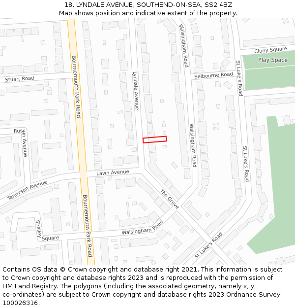 18, LYNDALE AVENUE, SOUTHEND-ON-SEA, SS2 4BZ: Location map and indicative extent of plot