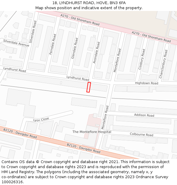 18, LYNDHURST ROAD, HOVE, BN3 6FA: Location map and indicative extent of plot