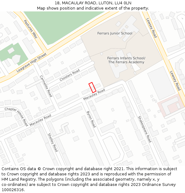 18, MACAULAY ROAD, LUTON, LU4 0LN: Location map and indicative extent of plot