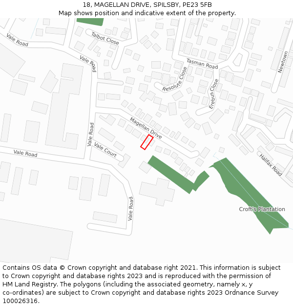 18, MAGELLAN DRIVE, SPILSBY, PE23 5FB: Location map and indicative extent of plot