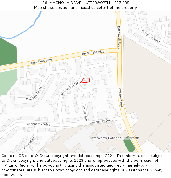 18, MAGNOLIA DRIVE, LUTTERWORTH, LE17 4RS: Location map and indicative extent of plot